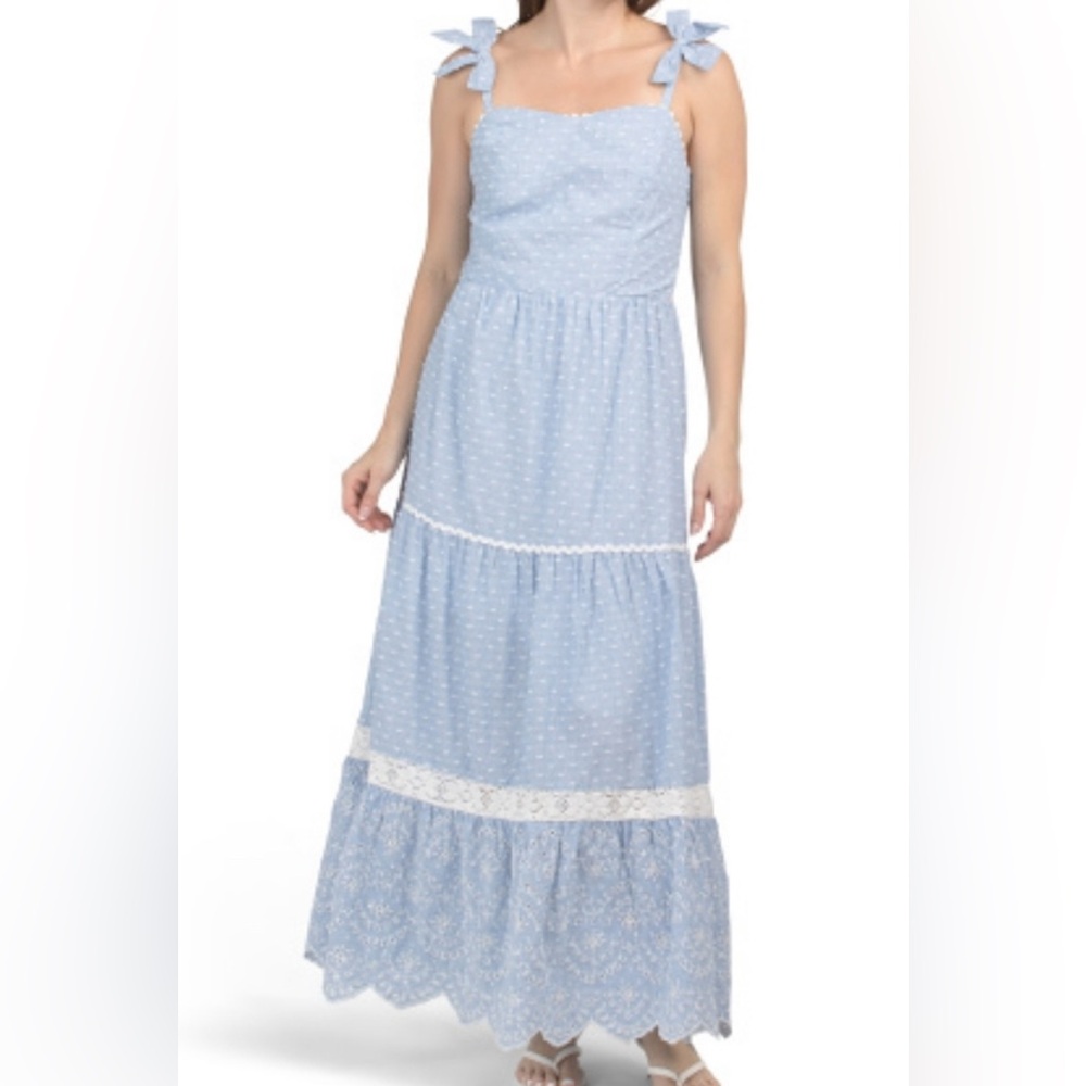 🏷️ New Shabby Chic mommy & me Swiss dot blue and white stripe tiered maxi size 8